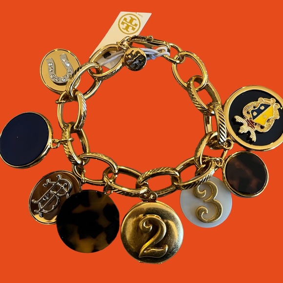 TORY BURCH STUNNING DELLORA CHARM LOCKET BRACELET GOLD NEW TAGS POUCH - Picture 1 of 7